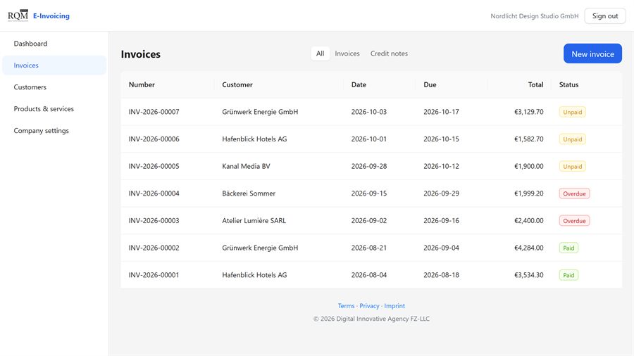 RQM E-invoicing screenshot