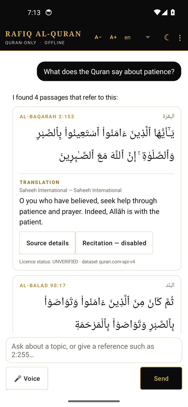 Rafiq Al-Quran answer with verse reference